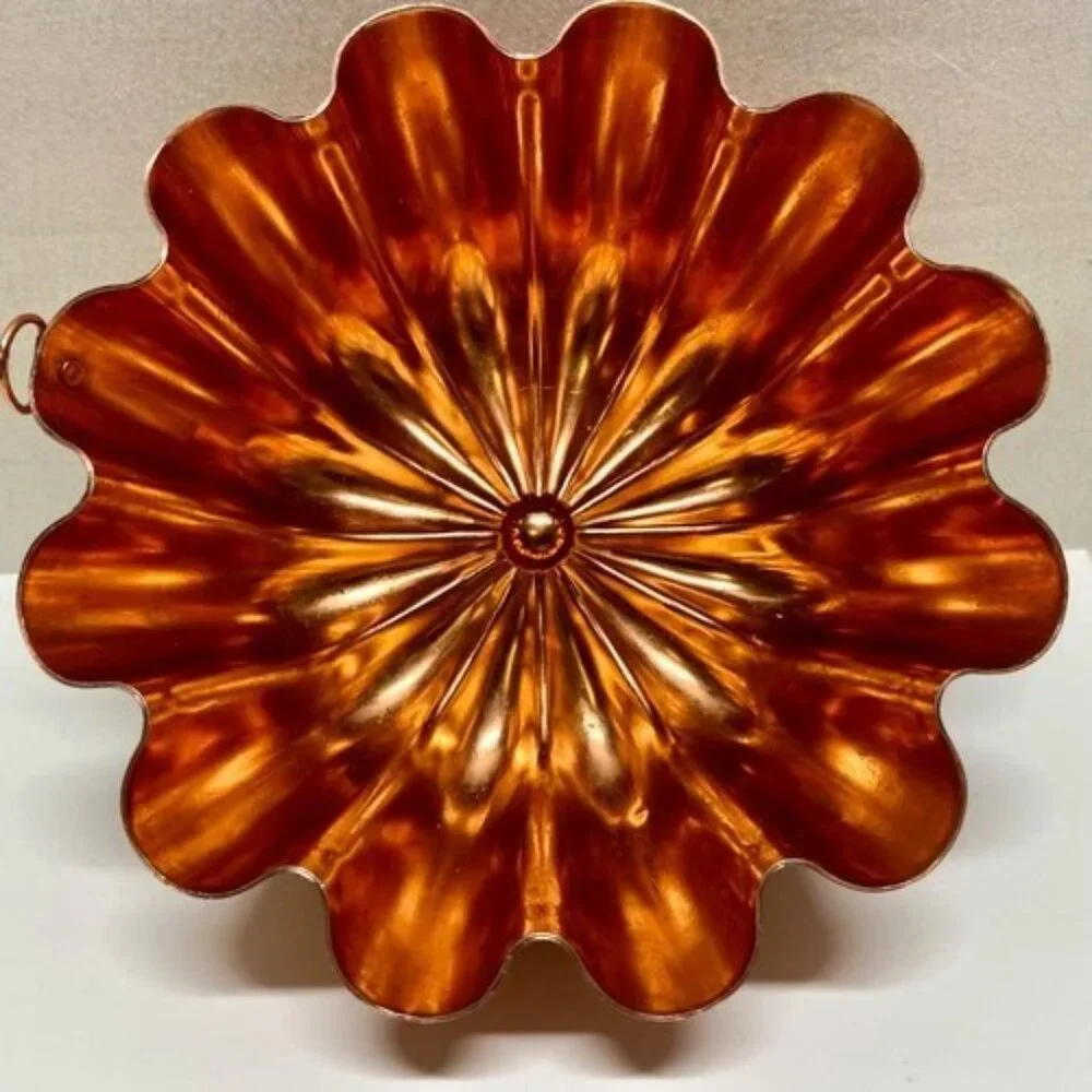 Vintage Copper Cake Jello Mold Round Fluted 3 1/2 Cups 6.75